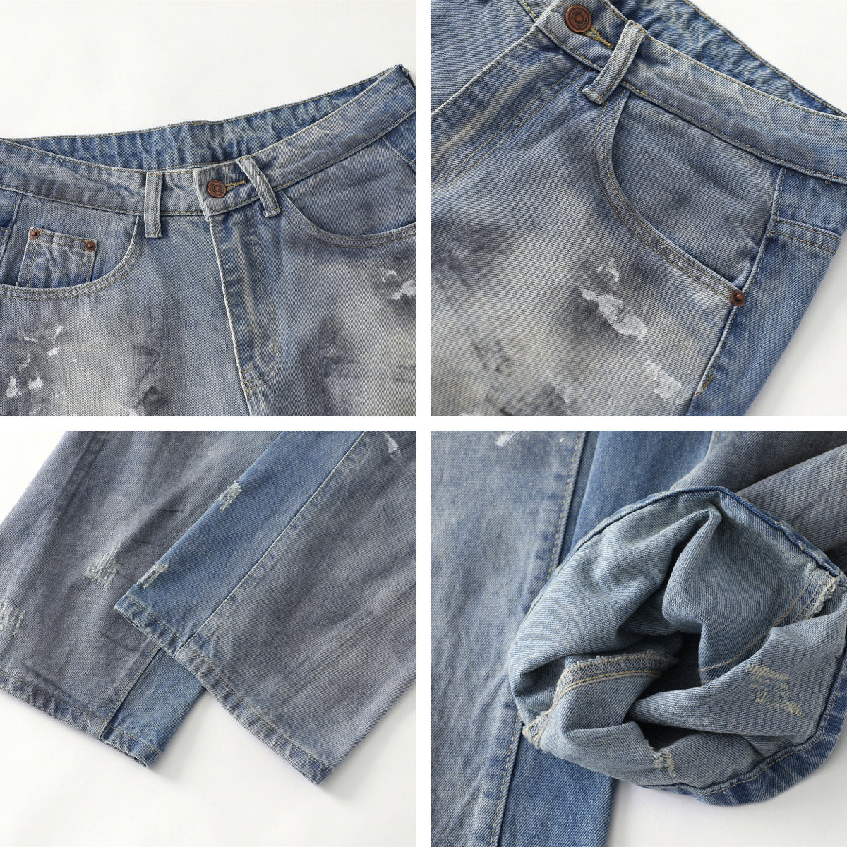 Washed Distressed Design Denim Pants for Men