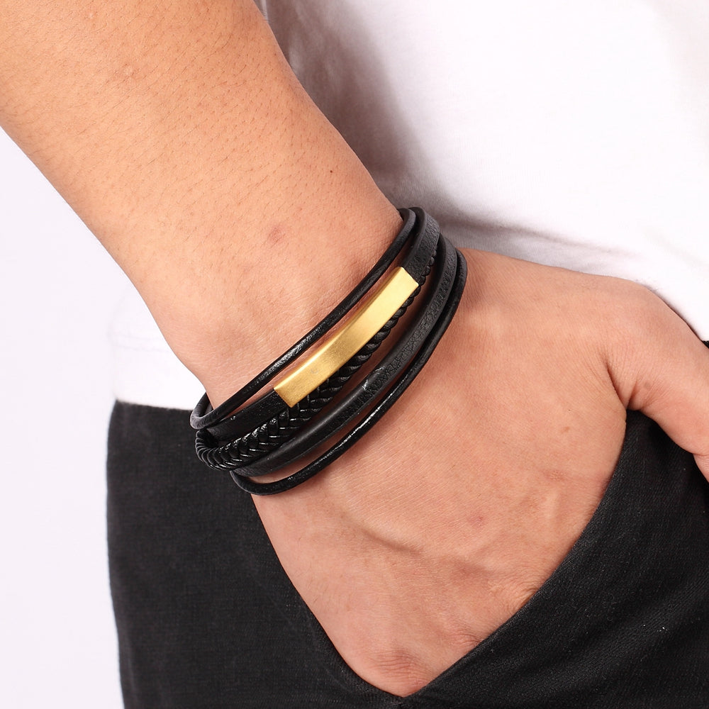 Genuine Leather Bracelet for Men - Handmade Multilayer Magnet Charm