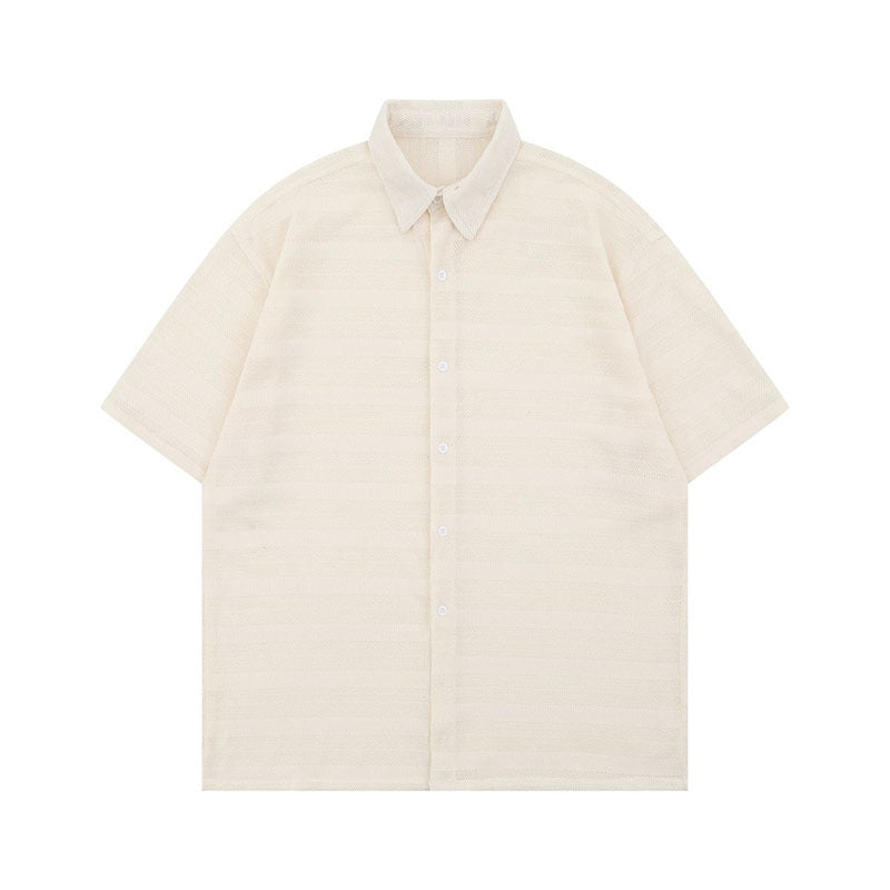 Textured Short Sleeve Shirt - Solid Color - Loose Fit