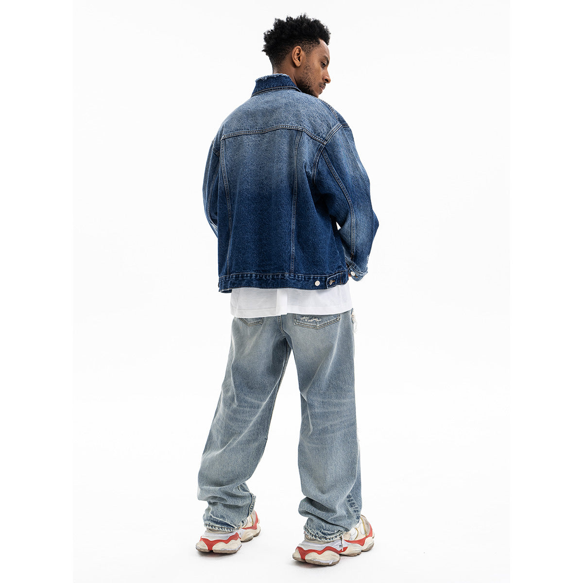 Washed Distressed Heavyweight Denim Jacket for Men