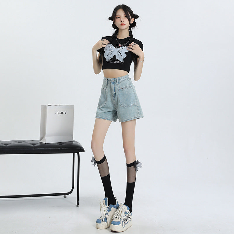 Women's High Waist Loose Wide Leg Denim Shorts