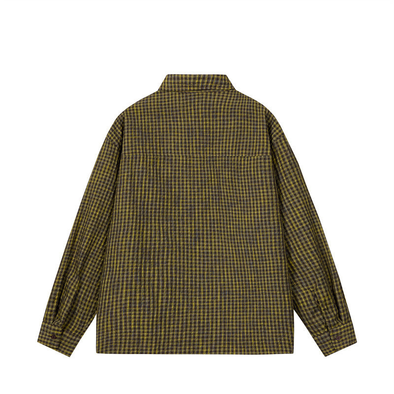 Solid Color Plaid Lapel Casual Shirt for Men and Women