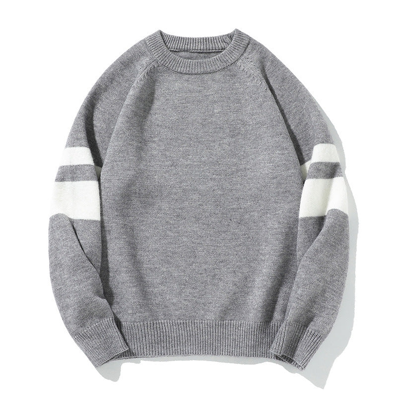 Color-Block Jacquard Round Neck Pullover Sweater for Men - Japanese Loose Retro Knitwear