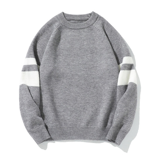 Color-Block Jacquard Round Neck Pullover Sweater for Men - Japanese Loose Retro Knitwear