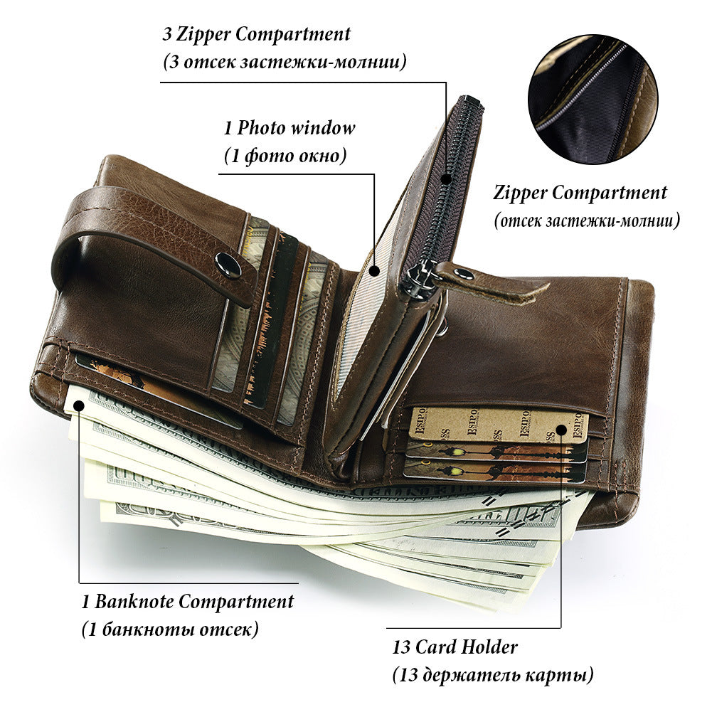 Leather Wallet - Crazy Horse Zipper Buckle