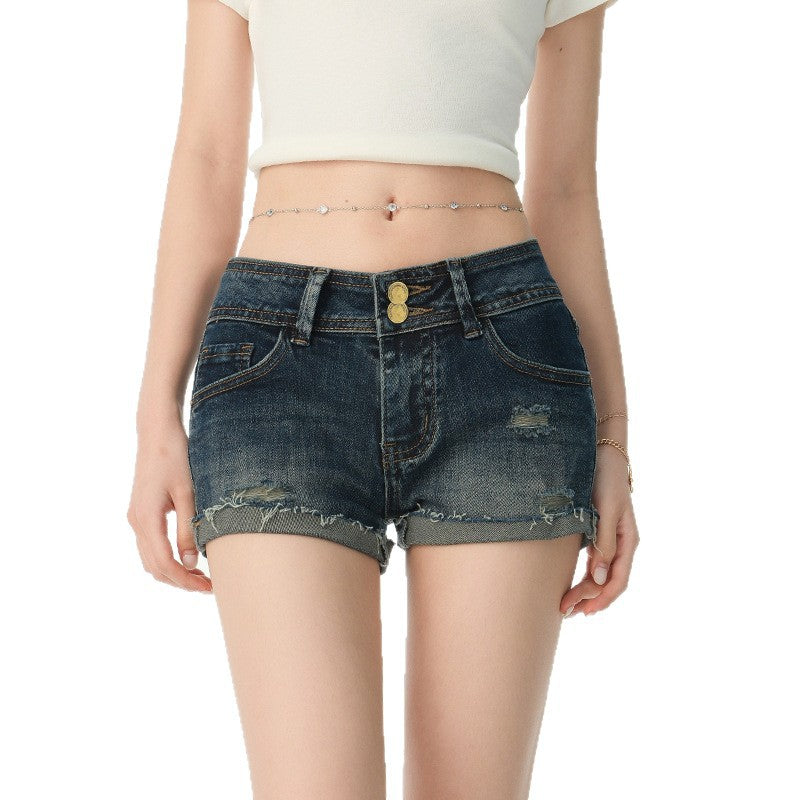 Women's Distressed Denim Shorts - Bodycon Hot Pants
