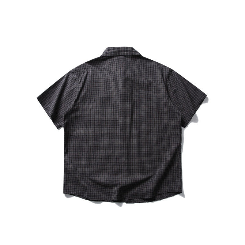 Double Patch Pocket Design Checkered Loose Short Sleeved Shirt