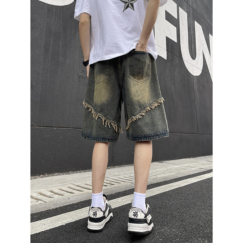 Men's Retro Fringed Denim Shorts