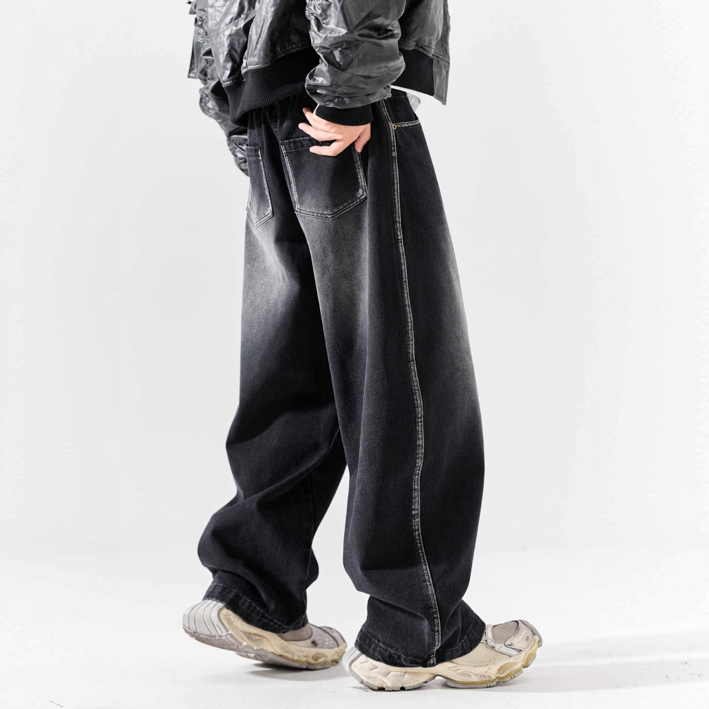 Unique Design Washed Denim Long Pants