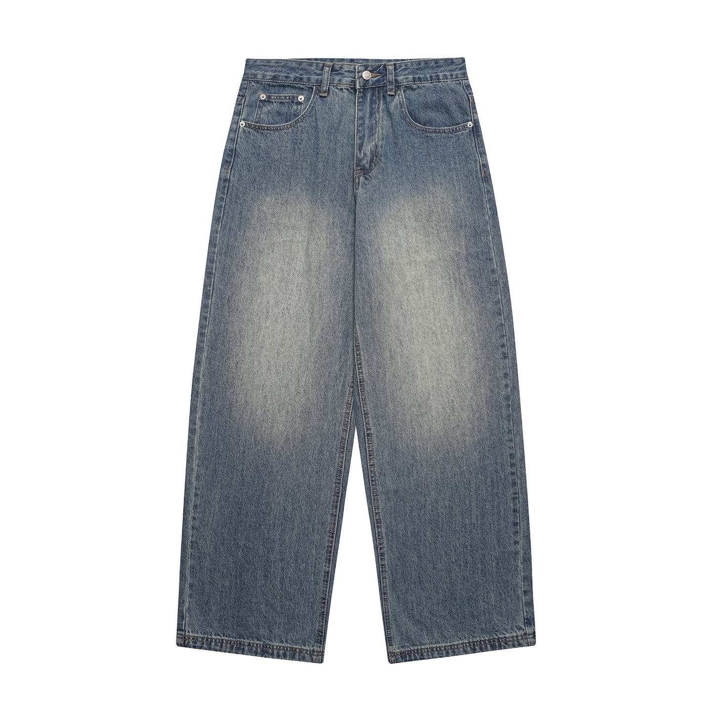 Distressed Denim Wide Leg Pants - Loose Fit Long Trousers for Men