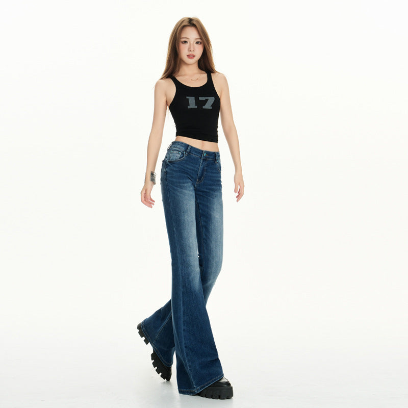 Women's Low Waist Flared Jeans - Casual Versatile Trumpet Pants