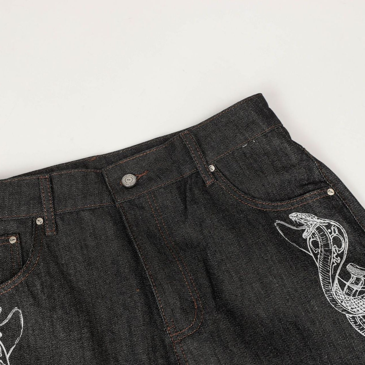 High-Quality  Denim Long Pants with Snake Element Design