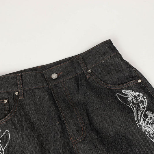 High-Quality  Denim Long Pants with Snake Element Design