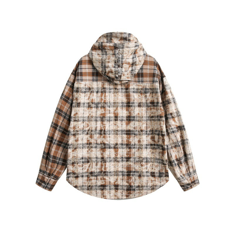 Checkered Contrasting Hooded Shirt for Men and Women