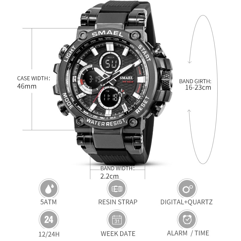 Men's Sport Watches - Digital Double Time Chronograph - LED Display