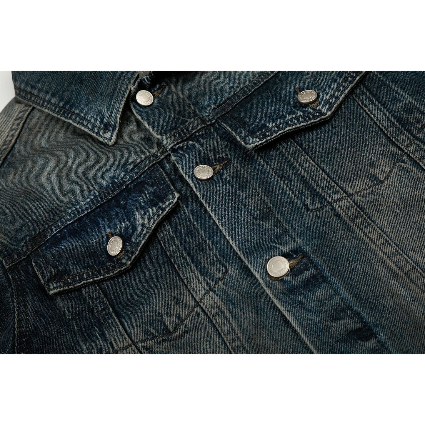 Vintage  High-End Washed Blue Distressed Unisex Denim Jacket