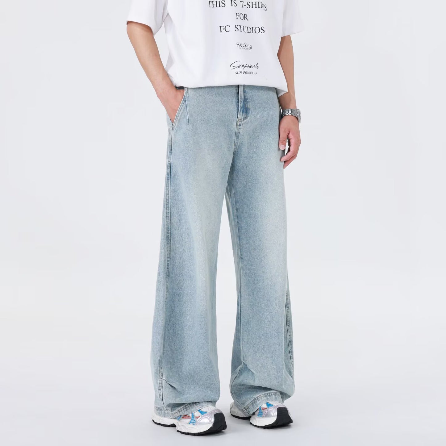Retro  Straight Leg Casual Pleated Wide Leg Pants