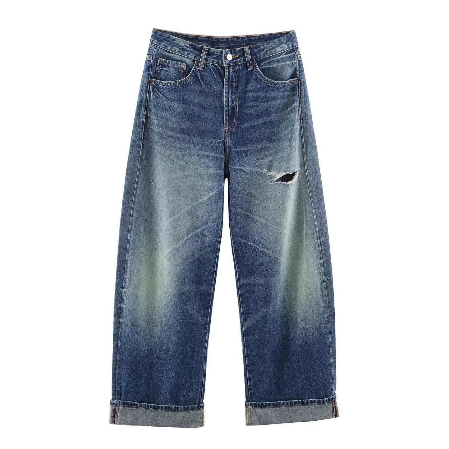 Mid Waist Loose Ripped Jeans