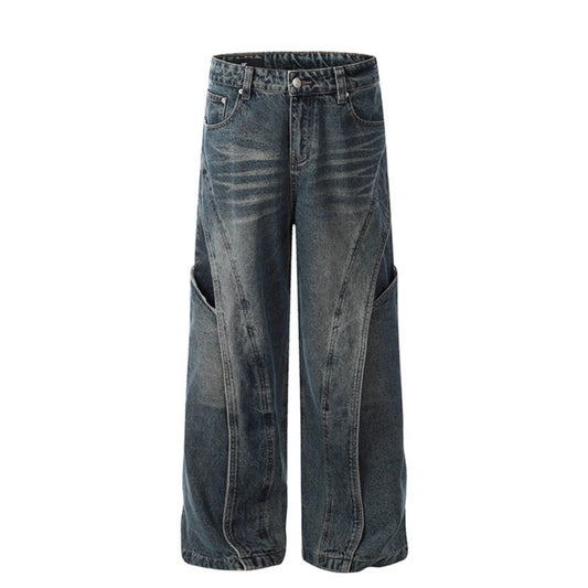 Premium Deconstructing Washed Curved Knife Jeans
