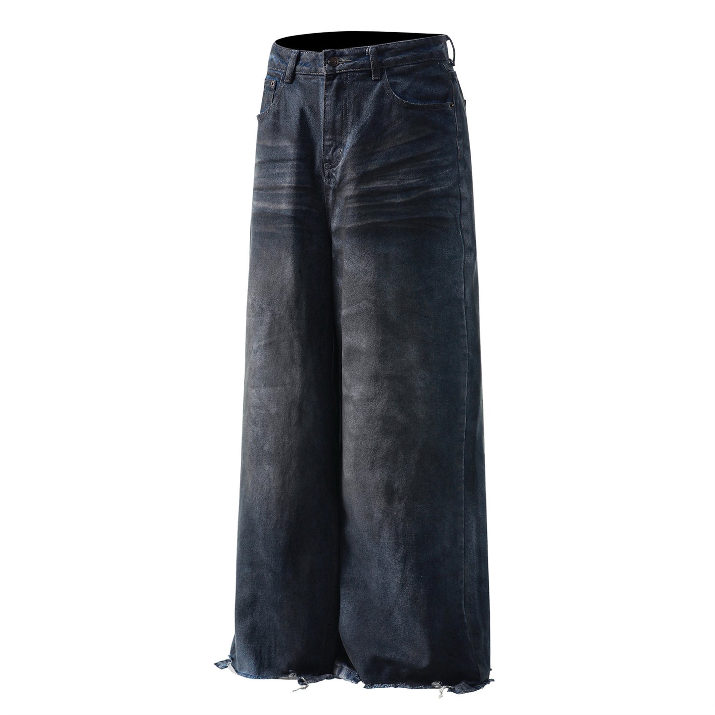 Washed Denim Pants - Straight Wide Leg Trousers