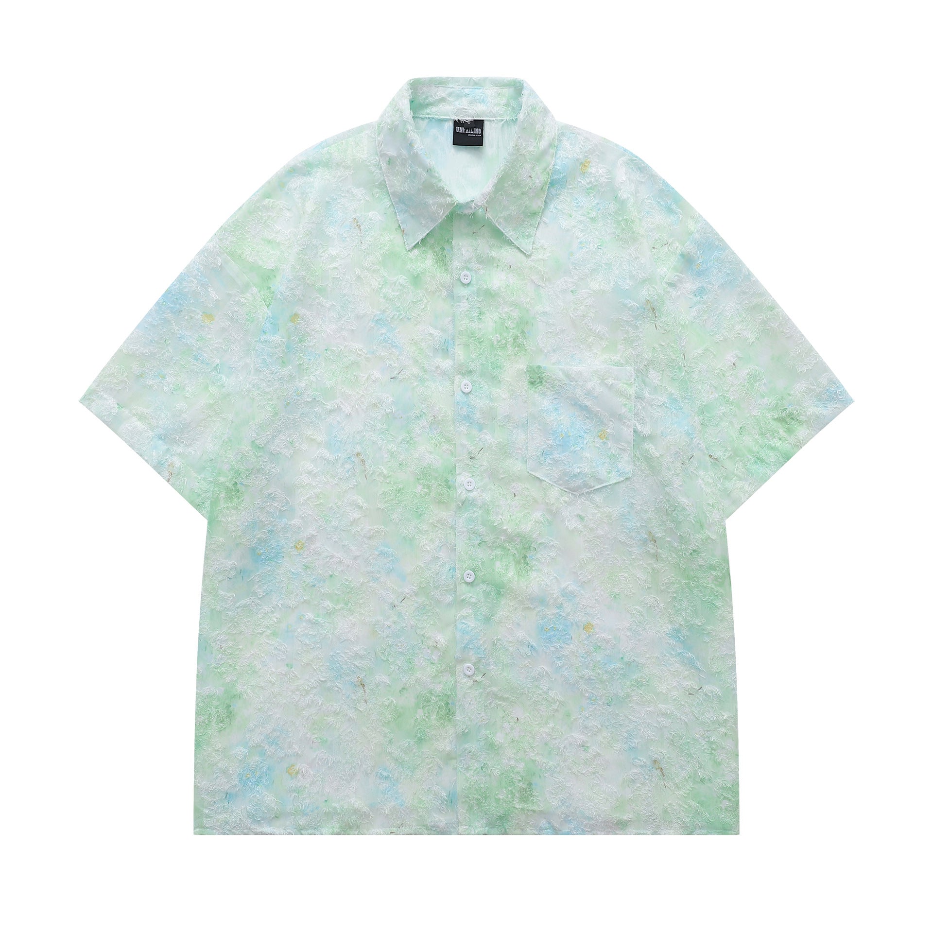 Retro Unique Design Jacquard Short Sleeve Shirt for Men - Loose Casual Couple Half Sleeve Blouse