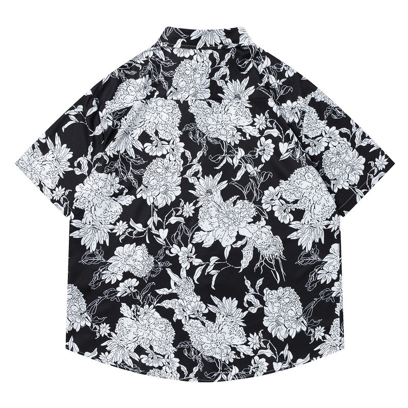Hawaiian Retro Dark Floral Casual Short Sleeve Shirt for Men