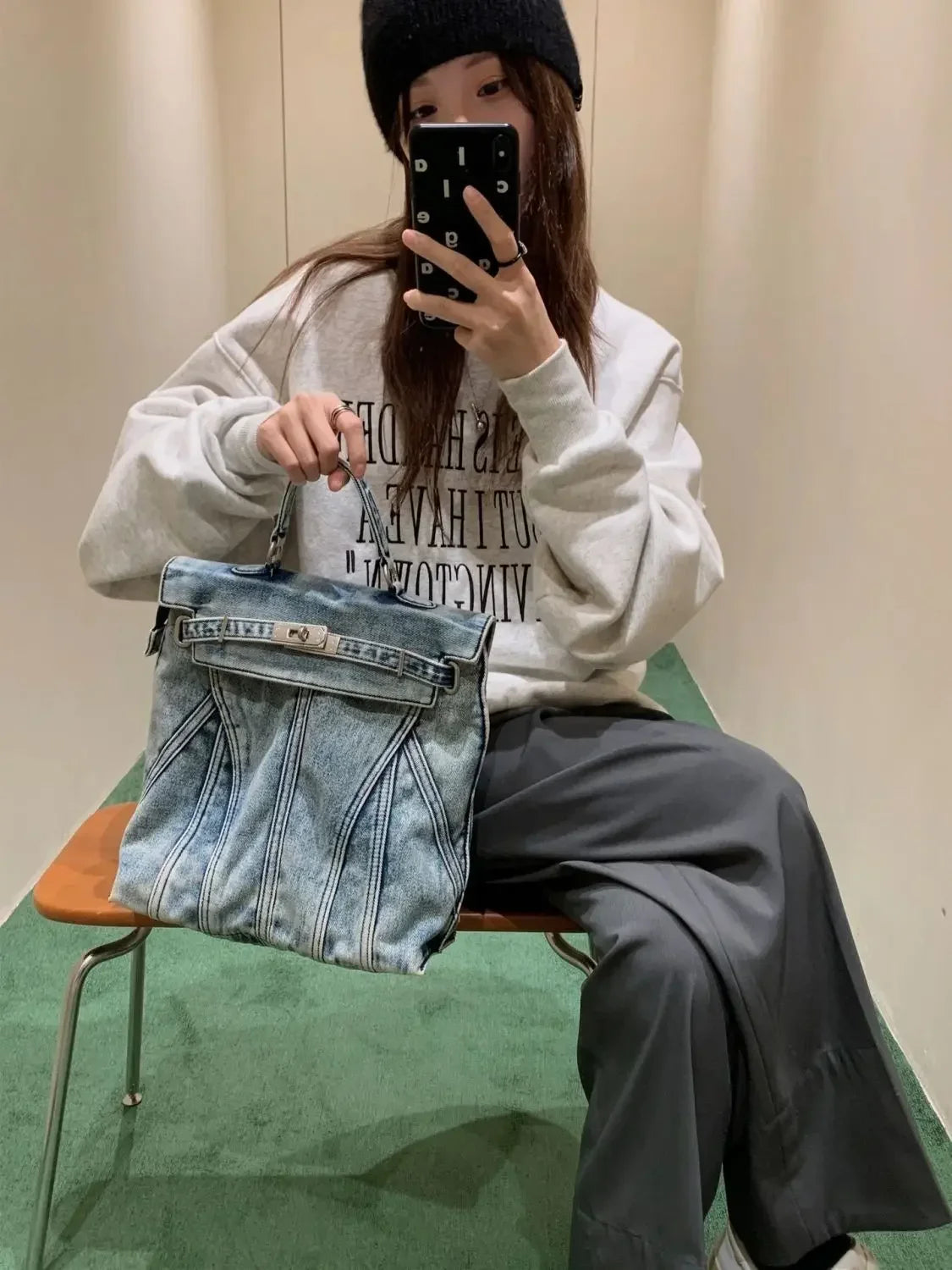 Vintage Denim Backpack for Women - Stylish Commuter Bag