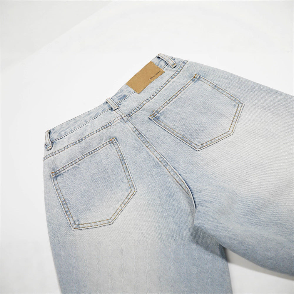 Vintage Men's Denim Jeans, Distressed Bleached Whiskered