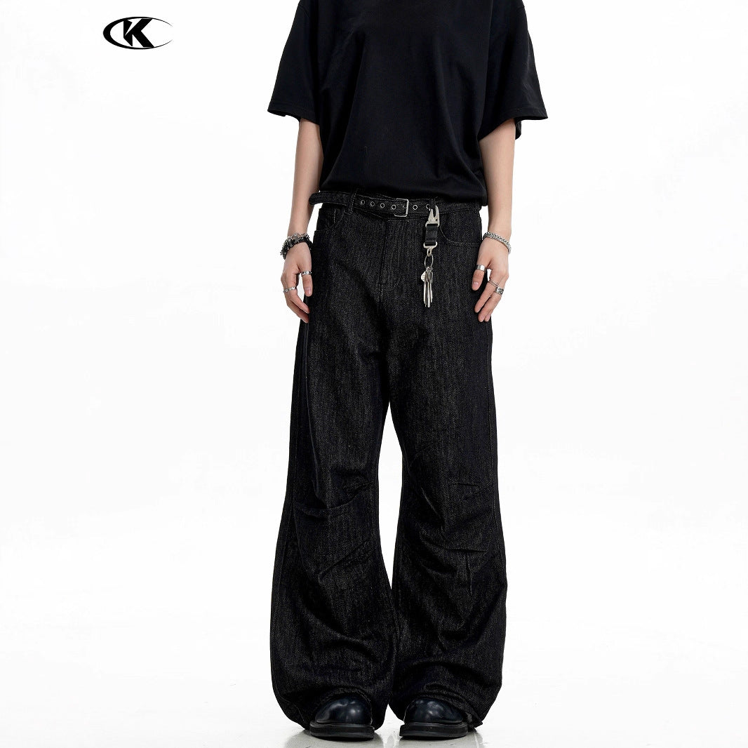 Water-Washed Faded Straight Fit Casual Trousers for Men and Women