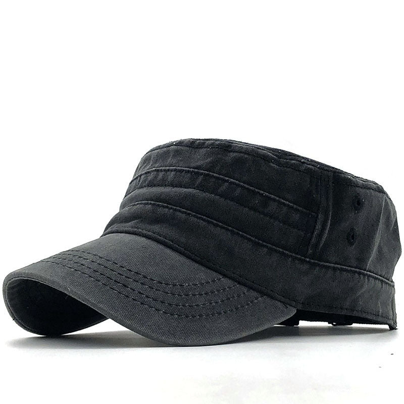 Washed Distressed Cotton Flat Top Military Cap Outdoor Sunshade Peaked Cap