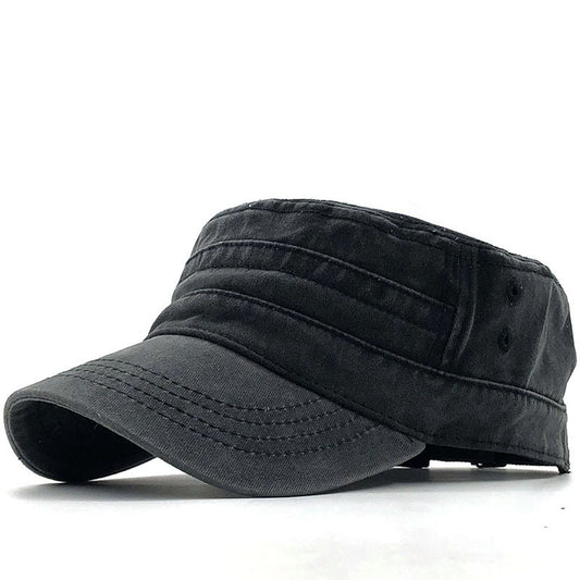 Washed Distressed Cotton Flat Top Military Cap Outdoor Sunshade Peaked Cap