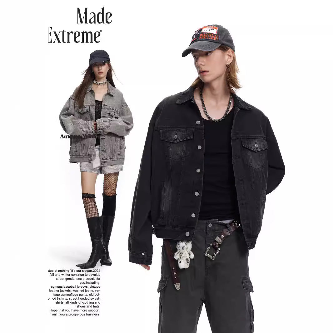 Street Heavy Washed Reverse Stitching Denim Vibe Outerwear