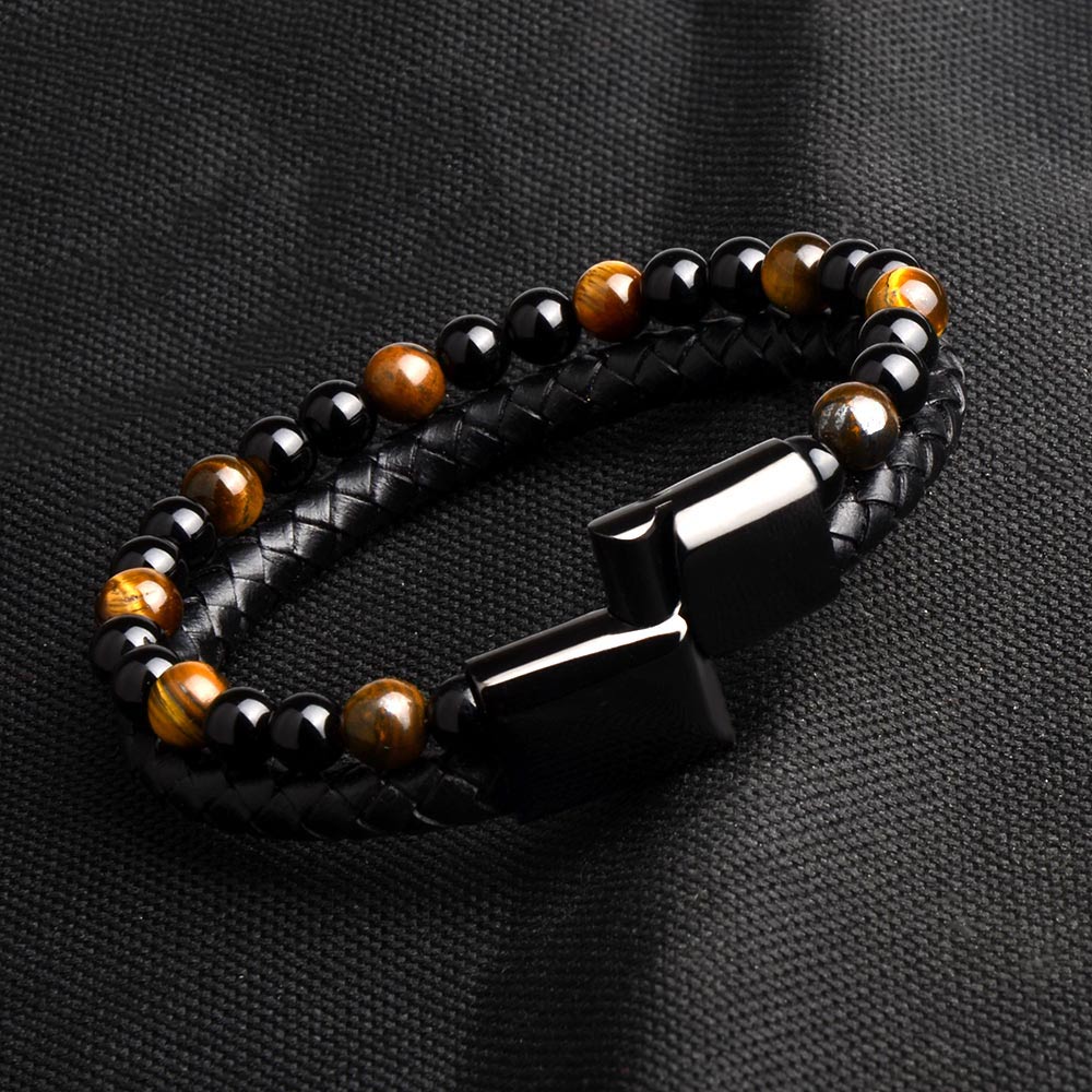 Natural Stone Bracelets - Genuine Leather Braided Bracelet