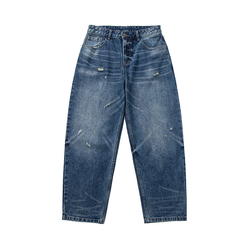 Cat-Whisker Ripped Washed Denim Pants for Men