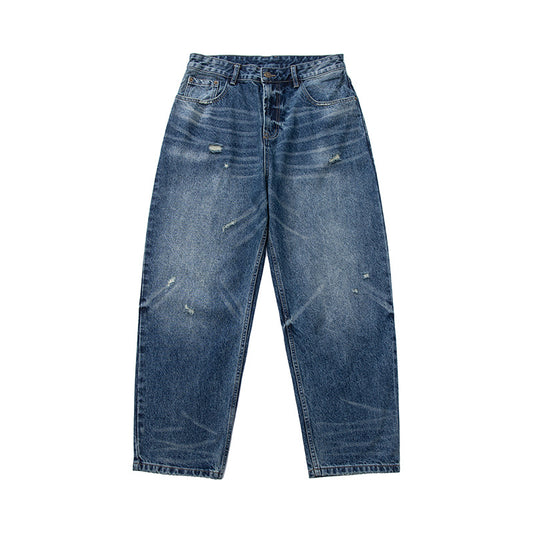 Cat-Whisker Ripped Washed Denim Pants for Men