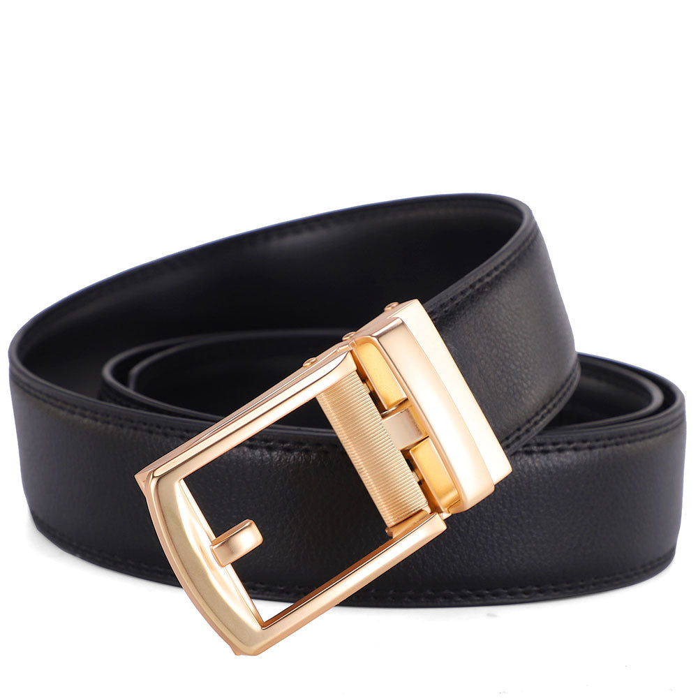 Genuine Leather Belt Men's Automatic Buckle Cowhide Belt Fake Needle Buckle Belt
