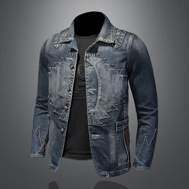 Stylish Ethnic Design Denim Blazer Jacket - Heavyweight  Denim Coat