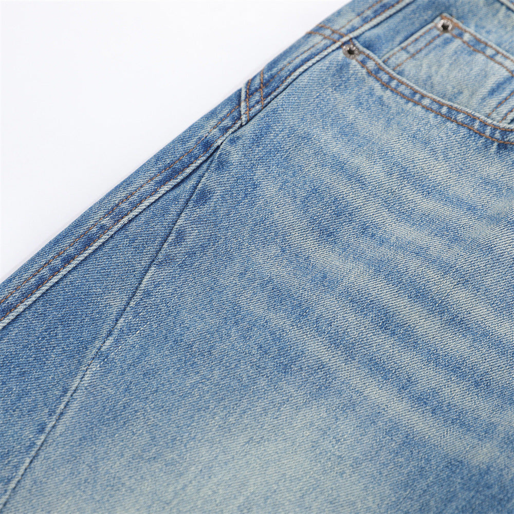 Washed Denim Bell Bottoms — Mid-Rise Flared Jeans for Men