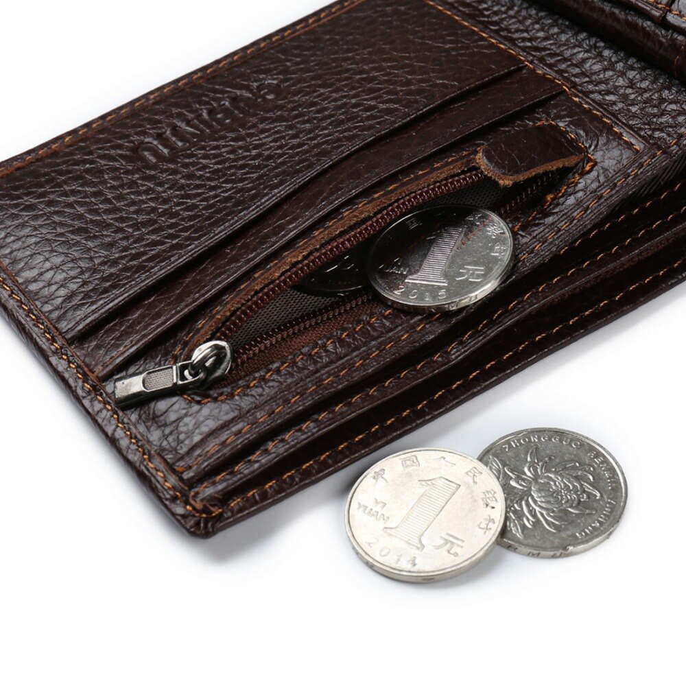 Genuine Leather Men's Wallet with Coin Pocket and Zipper for Men