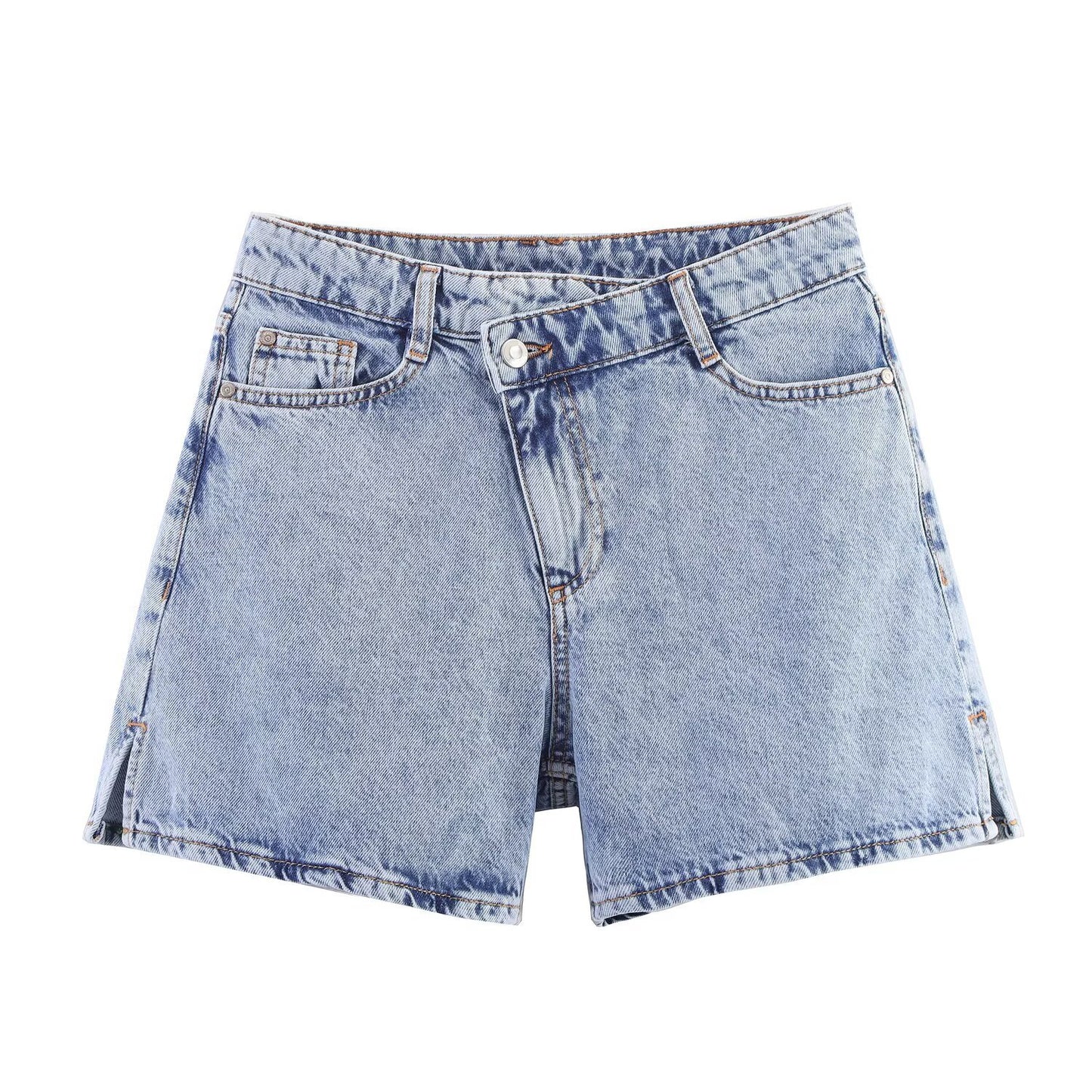 Women's High-Waisted Double-Breasted Denim Shorts