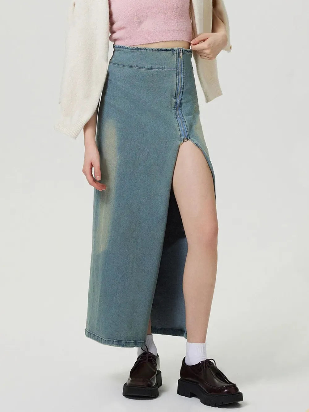 Premium Japanese Denim Skirt with Slit and Zipper