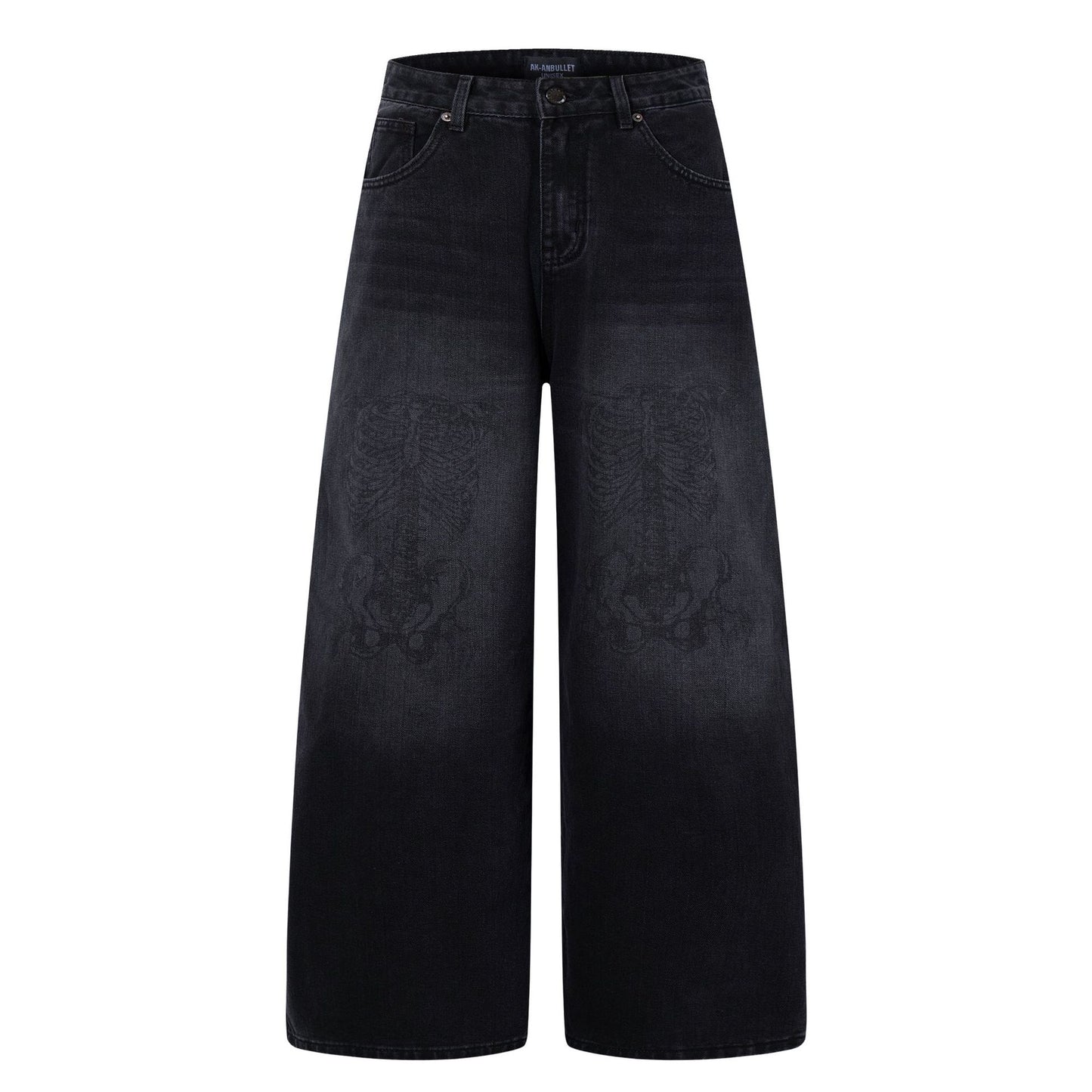 Street Style High-Street Unique Design Wide-Leg Denim Trousers