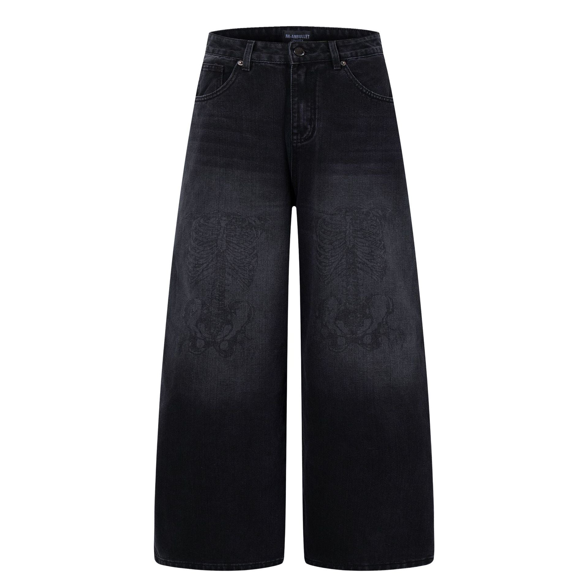 Street Style High-Street Unique Design Wide-Leg Denim Trousers