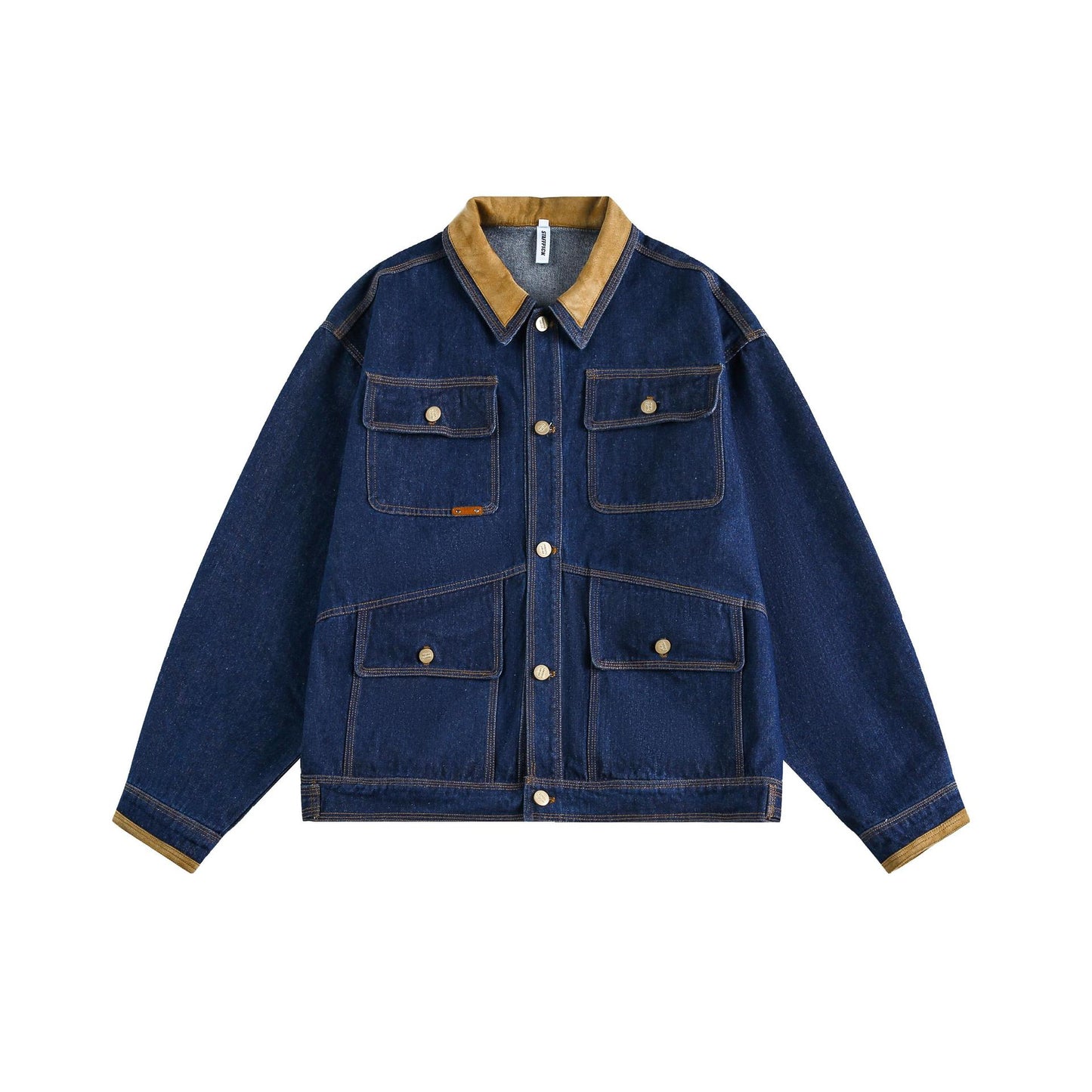 Retro Multi Pocket Denim Jacket with Stacked Collar