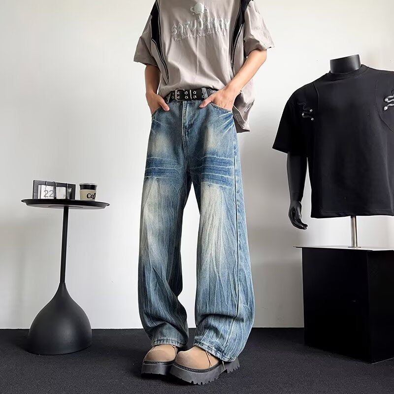 Premium Japanese Denim Thin Long Straight Tube Loose Curved Knife Pants