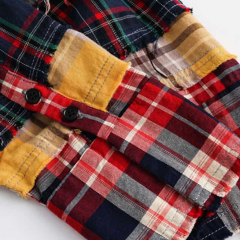 Broken Patchwork Plaid Shirts for Men