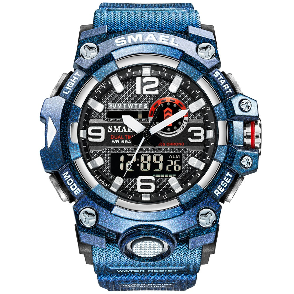 Men's Sport Watches Dual Time Digital Quartz 50m Waterproof Military Watch Sport 8035 Wristwatch