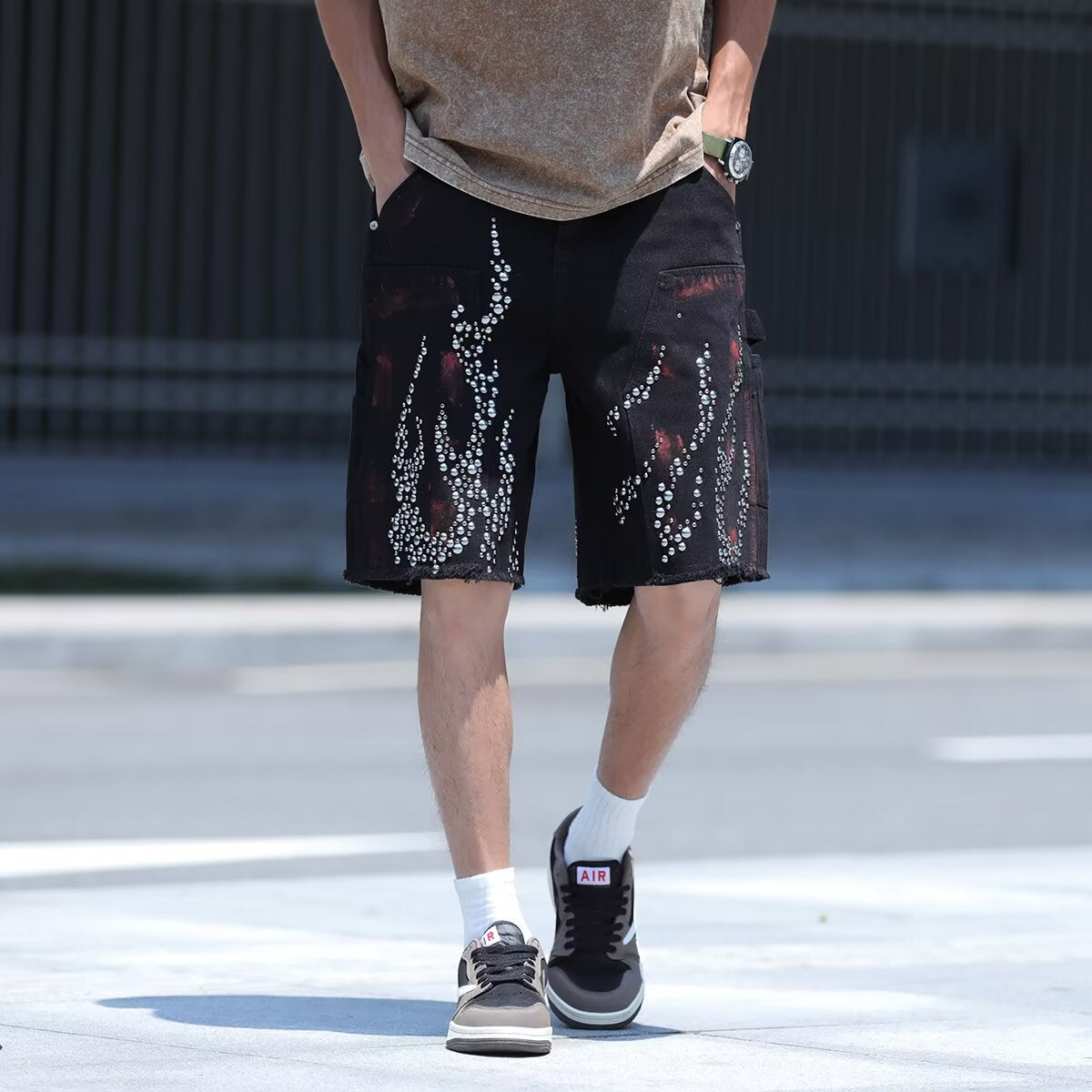Heavy Industry Diamond Inlaid Cowboy Short Summer Casual Loose Shorts