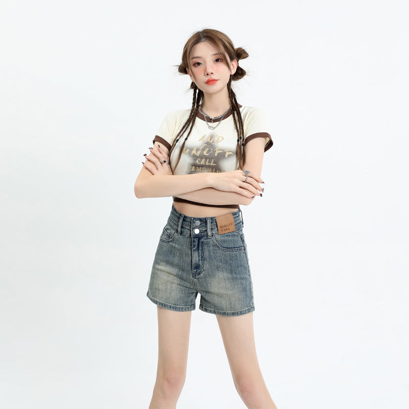 High Waist Slimming A-Line Denim Shorts for Women