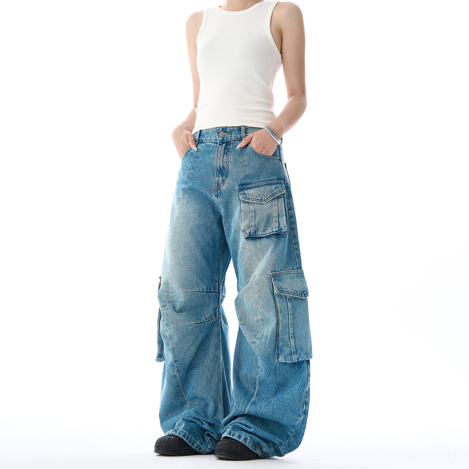 Casual Vintage Denim Wide Leg Floor Length Pants